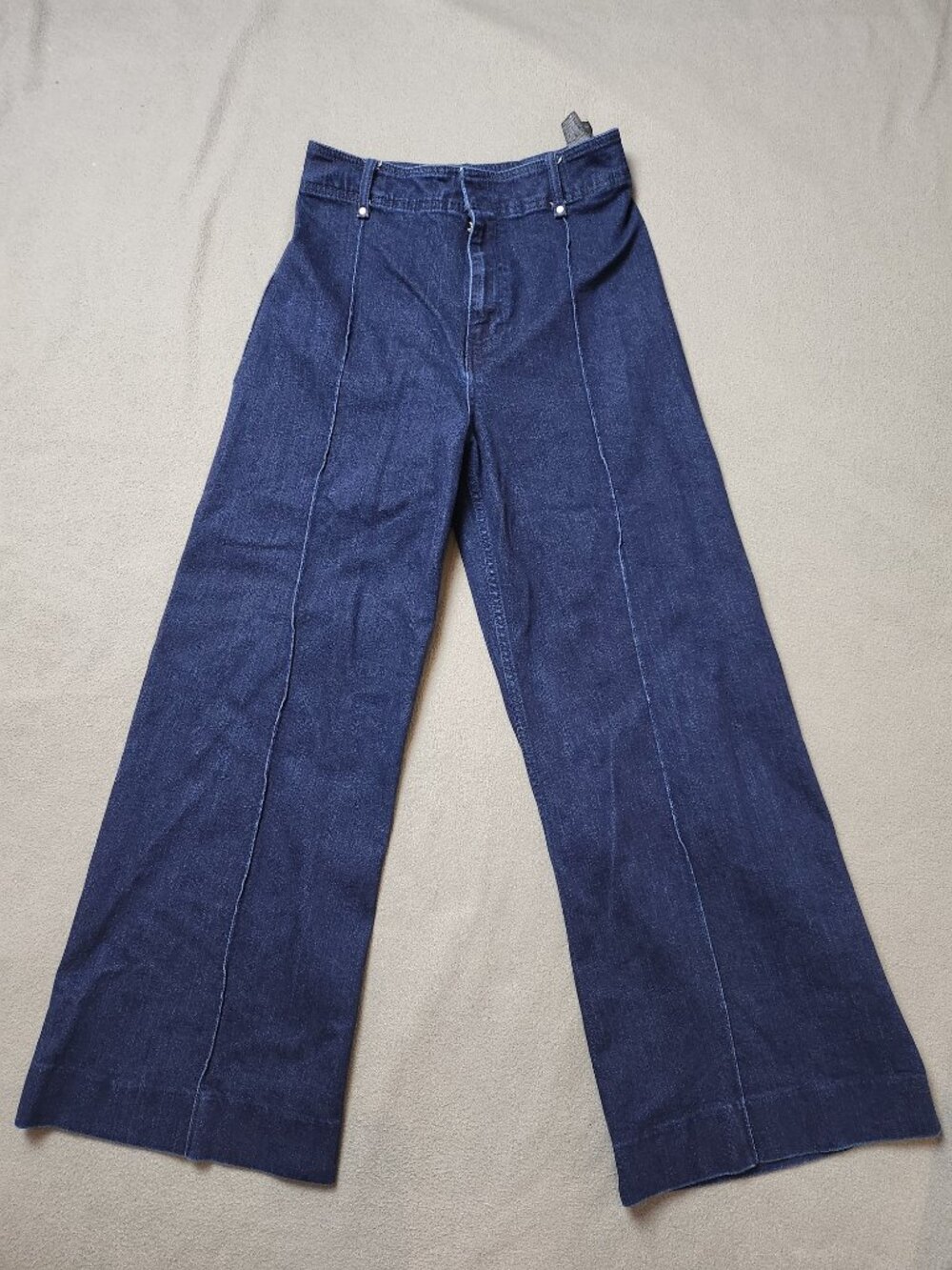 Zara High Rise Wide Leg Jeans Seam Front Dark Wash Women's Size 6